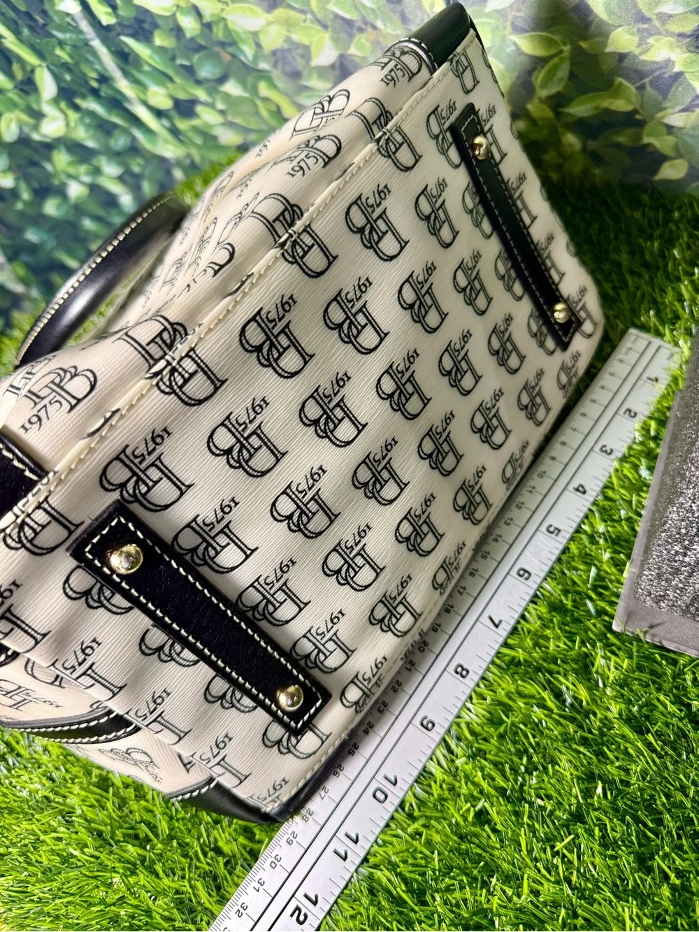 Dooney & Bourke Signature Black White Logo Satchel Handbag Coated Canvas